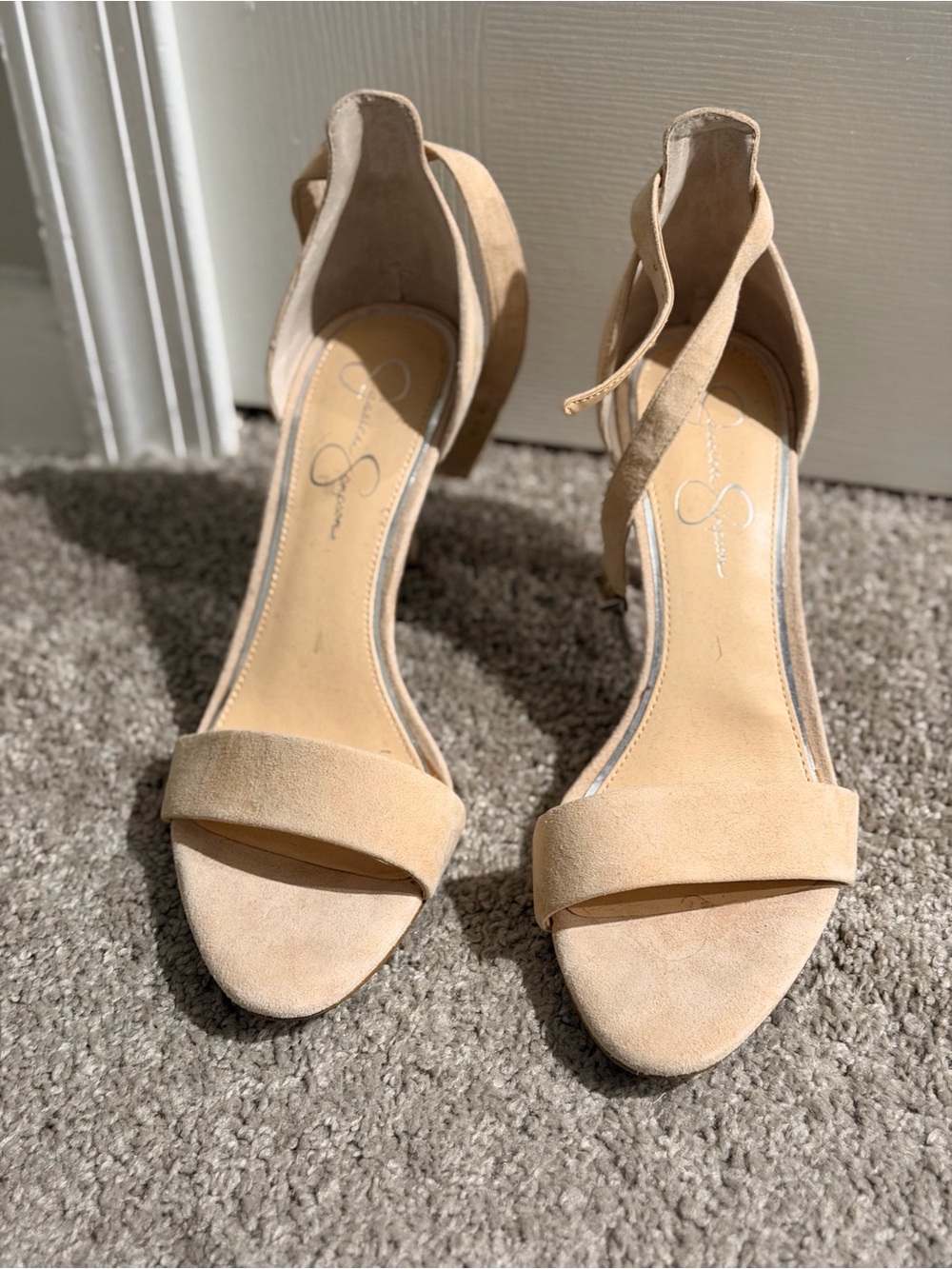 Jessica Simpson Nude Suede Ankle Strap Heels